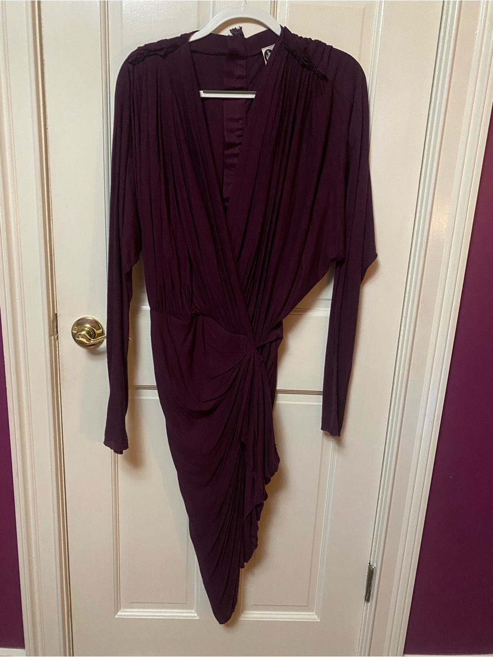 Lanvin Deep Plum Draped Long-Sleeve Wrap Dress